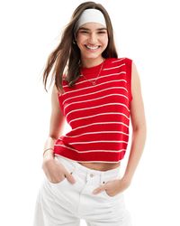 ASOS - Camiseta roja a rayas sin mangas con cuello redondo - Lyst