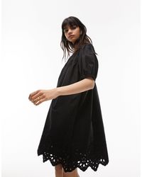 TOPSHOP - Channelled Mini Oversized Dress With Broderie Trim - Lyst