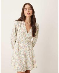 Glamorous - V-Neck Tie Waist Mini Dress - Lyst