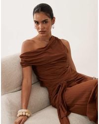 ASOS - Linen Look Asymmetric Cowl Neck Top Co-ord - Lyst