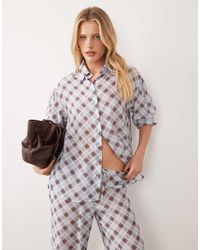 ASOS - Camicia Taglio Lungo Blu A Quadri Semitrasparente - Lyst