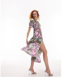 TOPSHOP - Button Down Floral Printed Midi Dress - Lyst
