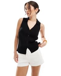 ASOS - Ribbed Collared Knitted Top - Lyst