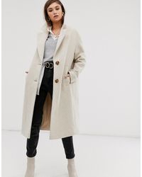 ASOS Textured Longline Coat In Cream - Natural