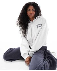 4th & Reckless - Sudadera Jaspeado Extragrande Con Capucha, Cremallera, Texto "Sports Club" Y Logo De - Lyst