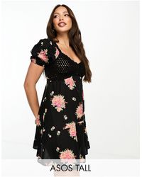 ASOS - Asos design tall - robe courte avec encolure bardot en maille au crochet - imprimé fleuri foncé - Lyst