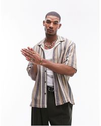 TOPMAN - Short Sleeve Textured Relaxed Revere Stripe Shirt - Lyst