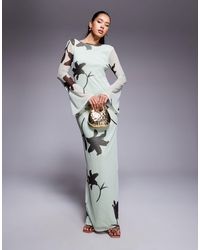 ASOS - Low Back Floral Mesh Maxi Dress With Angel Sleeves - Lyst