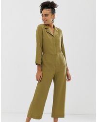 Monki Cropped Utility Jumpsuit In Khaki - Natural