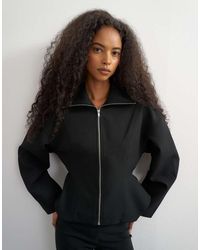 TOPSHOP - Tailored Zip Through Peplum Top - Lyst
