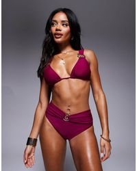 Moda Minx - Slip Bikini A Vita Alta Color Mora Con Dettaglio Conchiglia - Lyst