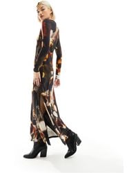 AllSaints - Katlyn mars - vestito lungo a maniche lunghe ruggine con stampa - Lyst