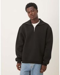 ASOS - Oversized Sweatshirt Van Scuba-Achtige Stof Met Opstaande Boord En Korte Rits - Lyst