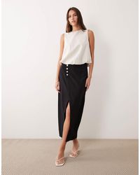 Vila - Linen Touch Button Front Midi Skirt - Lyst