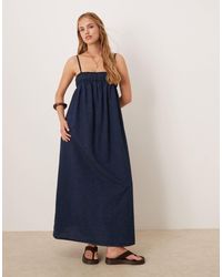 ASOS - Soft Denim Smock Maxi Dress With Shirring Bust - Lyst