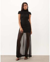 TFNC London - Mesh High Neck Maxi Dress With Ruched Detail - Lyst