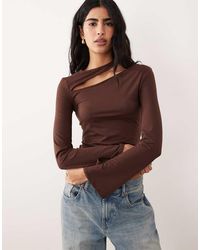 ASOS - Cotton Touch Long Sleeve Top With Cut Out Detail - Lyst