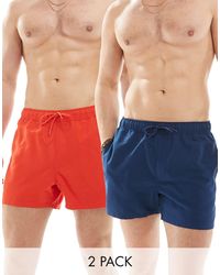 ASOS - Confezione da 2 paia di pantaloncini da bagno taglio corto blu navy/rossi - Lyst