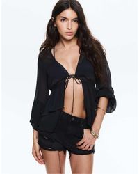 Pull&Bear - Denim Shorts Met Gerafelde Zoom - Lyst