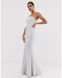 Bariano Strapless Fishtail Gown With Detachable Skirt Detail In Silver Glitter - Metallic