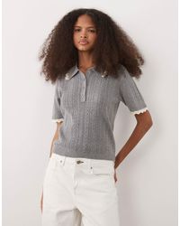 Threadbare - Short Sleeve Pointelle Knitted Polo Top With Tipping - Lyst