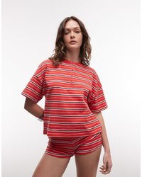 ASOS - Gebreid Recht Henley T-Shirt Met Textuur En Strepen - Lyst