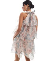 Vero Moda Lana Ruffle Tiered Halter Dress in Metallic | Lyst