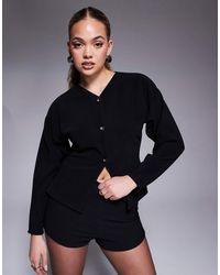 ASOS - Ribbed Balloon Sleeve Structured Button Up Top - Lyst