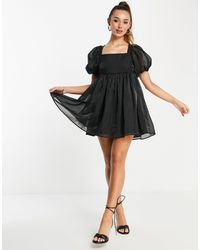 Amy Lynn - Mini Smock Dress With Bow Back And Puffed Sleeves - Lyst