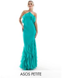 ASOS - Asos design petite - robe longue dos nu coupée en biais à volants - turquoise - Lyst