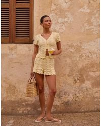 The Frolic - Exclusive Crochet Scallop Trim Mini Shorts Co-ord - Lyst