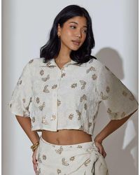 South Beach - Floral Sequin Embroidered Short Sleeve Shirt - Lyst