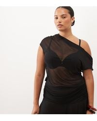 ASOS - Asos Design Curve Sheer Mesh Ruched One Shoulder Asymmetric Top - Lyst
