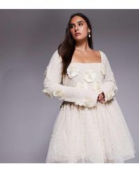 ASOS - Curve Pearl Embellished Mini Dress With Corsage Detail - Lyst