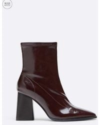 Stradivarius - Wide Fit Leather Effect Block Heel Ankle Boots - Lyst