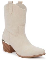SEQWL - Western Cowboy Calf Boots With Pointed Toe And Block Heel - Lyst