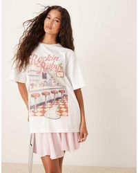 ASOS - Camiseta Color Crema Extragrande Con Estampado Gráfico De Restaurante Americano De -Blanco - Lyst