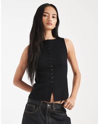 New Look - Boat Neck Button Through Tank Top - Lyst