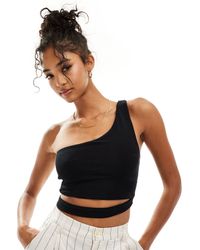ASOS - Double Layer One Shoulder Crop Top With Waist Cut Out - Lyst