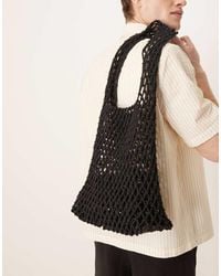 ASOS - Borsa Shopping All'Uncinetto Con Tracolla Nera - Lyst
