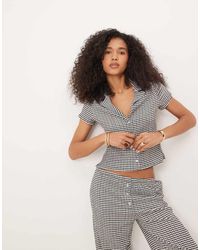 ASOS - Gekrompen Overhemd Met Reverskraag En Gingham Ruit - Lyst