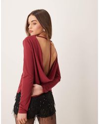 ASOS - Top Van Modal Met Lange Mouwen En Lage Gedrapeerde Rug - Lyst