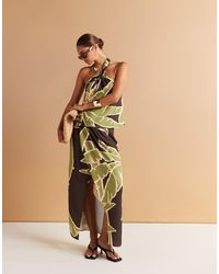 ASOS - Gonna Midi A Portafoglio Con Stampa Di Palme - Lyst