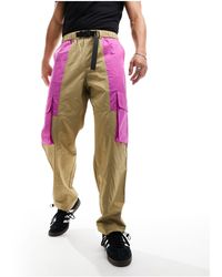 ASOS - Pantalon cargo baggy avec ceinture en toile - fauve et rose - Lyst