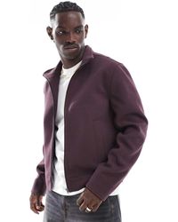 ASOS - Giacca Harrington Effetto Lana Con Collo A Imbuto Bordeaux - Lyst