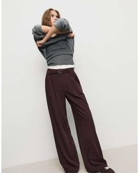Stradivarius - Smart Wide Leg Trousers With Buckle Detail - Lyst