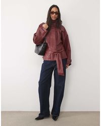 Mango - Faux Leather Funnel Neck Belted Jacket - Lyst