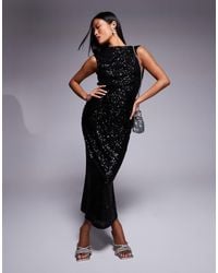 ASOS - Asos Design Petite Sequin High Neck Midi Dress With Asymmetric Cowl Back - Lyst
