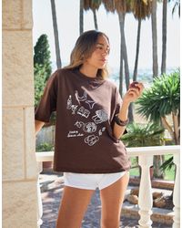 4th & Reckless - X luana barron - t-shirt oversize en coton avec illustrations style plage - chocolat - Lyst