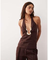 Bardot - Cavarly Linen Gold Hardware Detail Halter Neck Top - Lyst